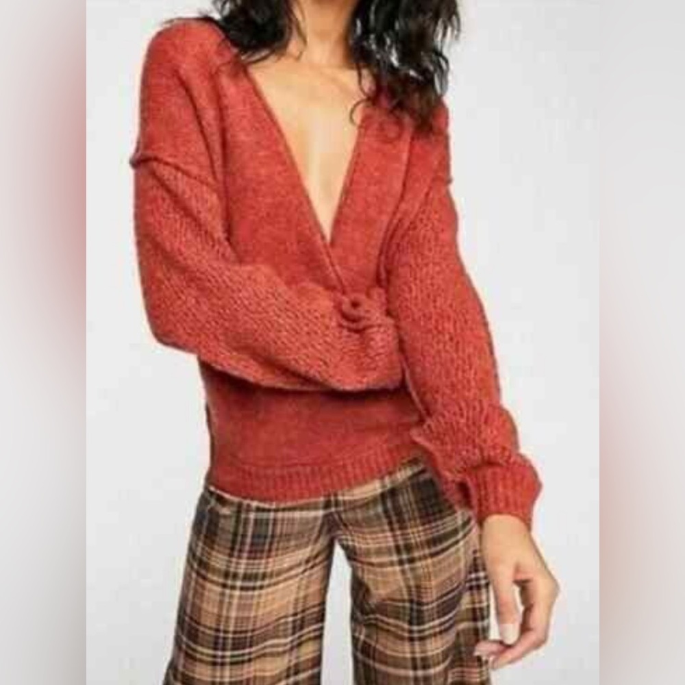 Free People That's A Wrap Slouchy Oversized Wrap Sweater Rust Women's S